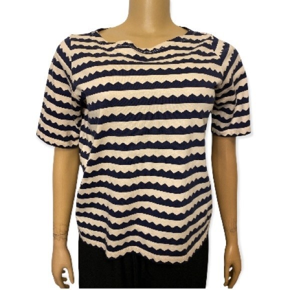 UT Uniqlo Top Short Sleeve scandinavian pattern Blue cream size XS - Picture 1 of 10